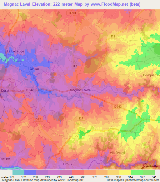 Magnac-Laval,France Elevation Map