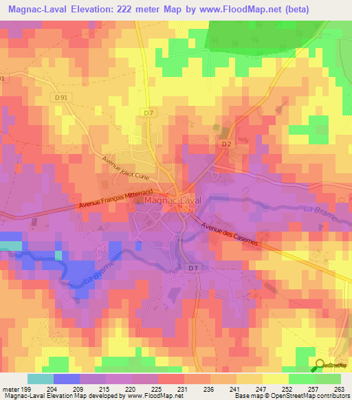 Magnac-Laval,France Elevation Map