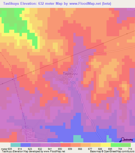 Taslikuyu,Turkey Elevation Map