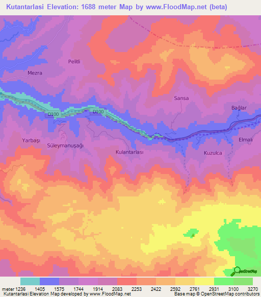 Kutantarlasi,Turkey Elevation Map