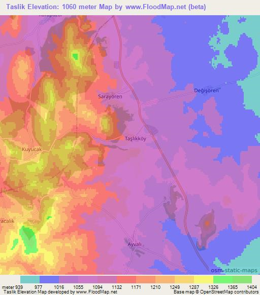 Taslik,Turkey Elevation Map