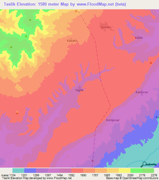 Taslik,Turkey Elevation Map