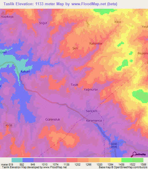 Taslik,Turkey Elevation Map