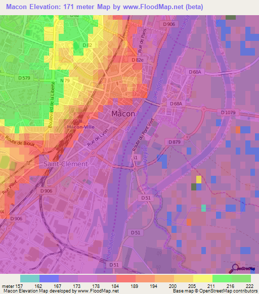 Macon,France Elevation Map