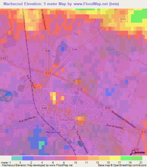 Machecoul,France Elevation Map