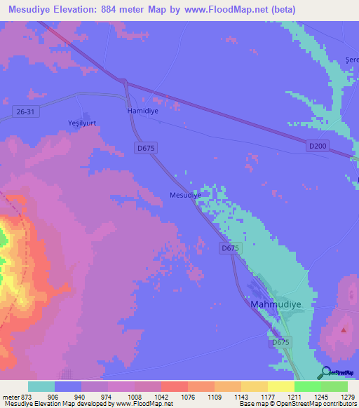 Mesudiye,Turkey Elevation Map