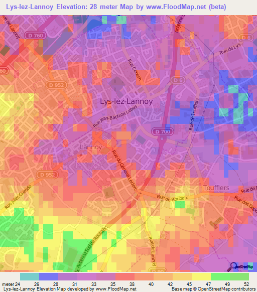 Lys-lez-Lannoy,France Elevation Map