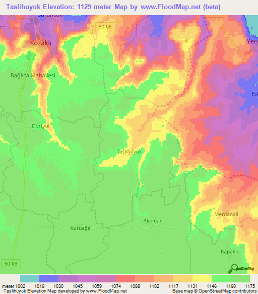 Taslihuyuk,Turkey Elevation Map