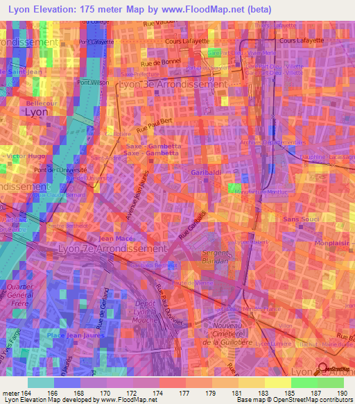 Lyon,France Elevation Map