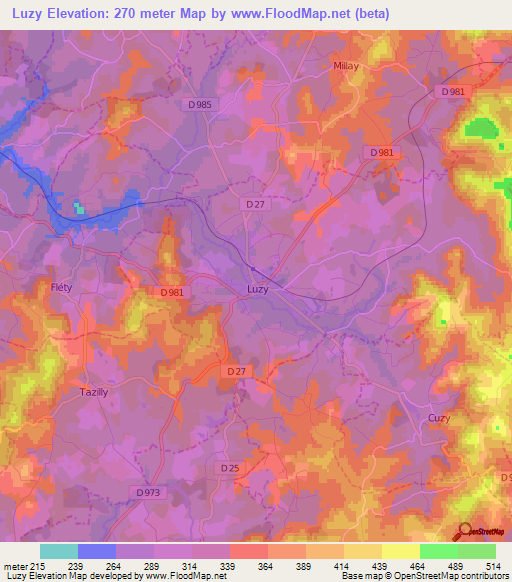 Luzy,France Elevation Map