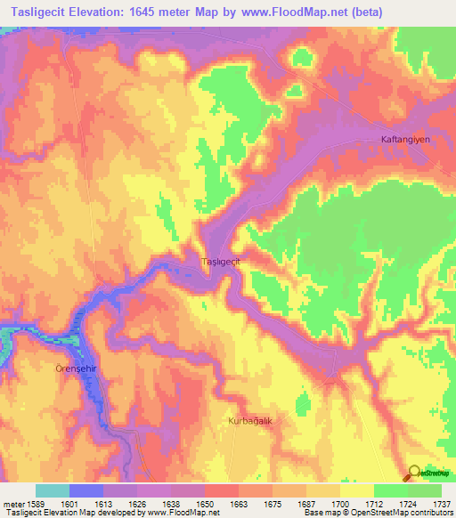 Tasligecit,Turkey Elevation Map