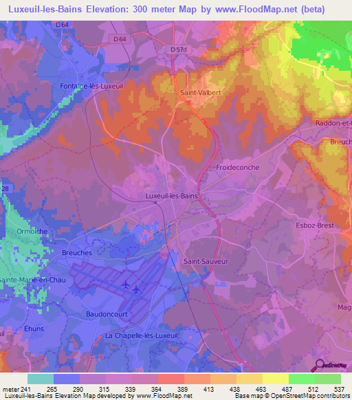 Luxeuil-les-Bains,France Elevation Map