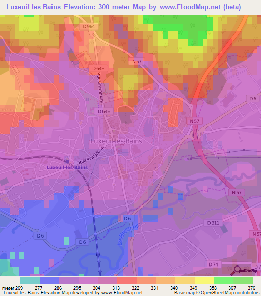 Luxeuil-les-Bains,France Elevation Map