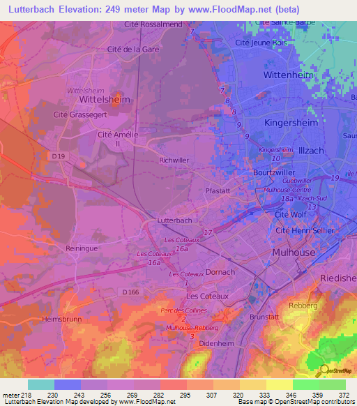 Lutterbach,France Elevation Map