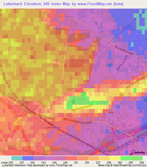 Lutterbach,France Elevation Map