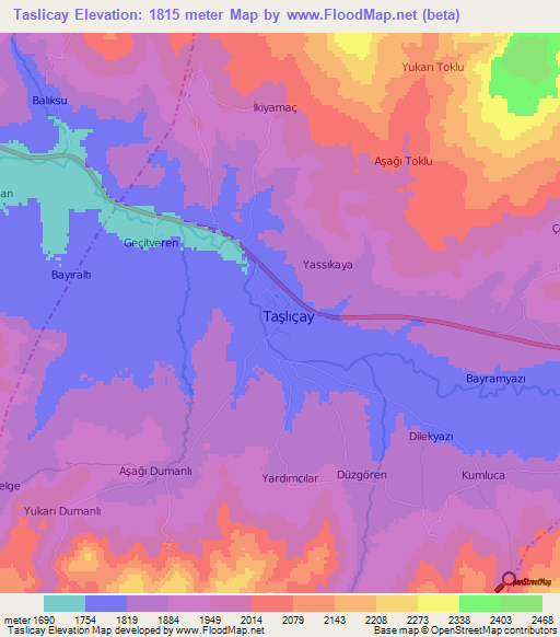 Taslicay,Turkey Elevation Map