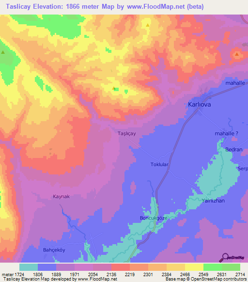 Taslicay,Turkey Elevation Map