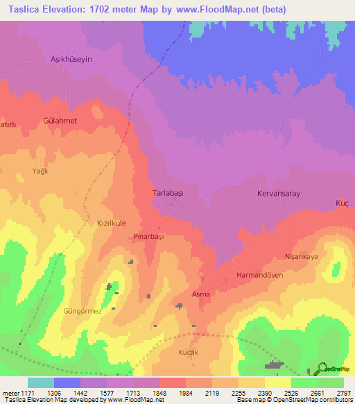 Taslica,Turkey Elevation Map