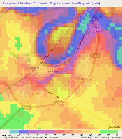 Lusignan,France Elevation Map