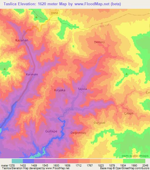 Taslica,Turkey Elevation Map