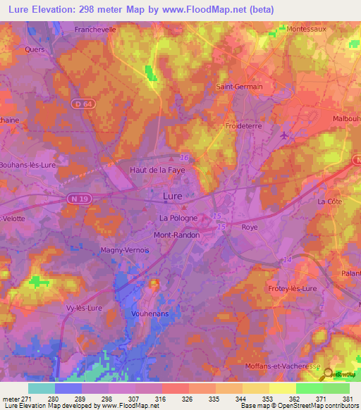 Lure,France Elevation Map