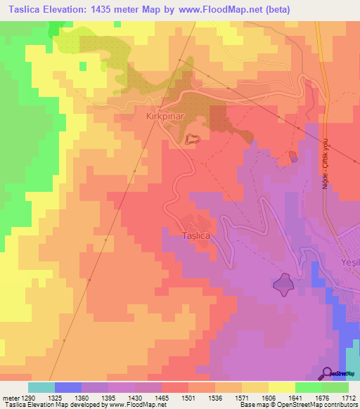 Taslica,Turkey Elevation Map