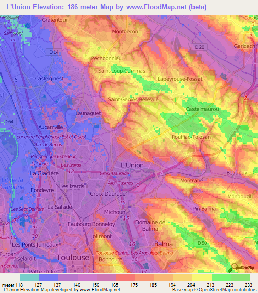 L'Union,France Elevation Map