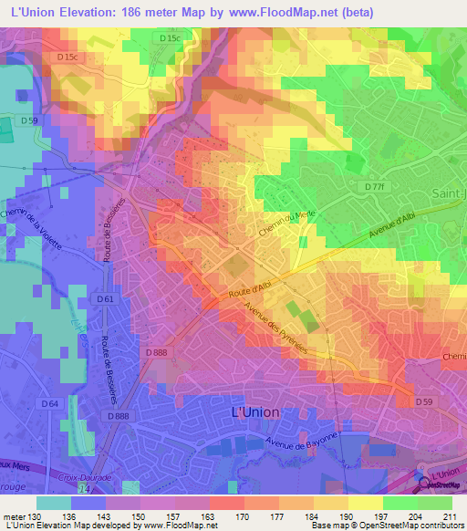 L'Union,France Elevation Map