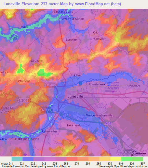 Luneville,France Elevation Map