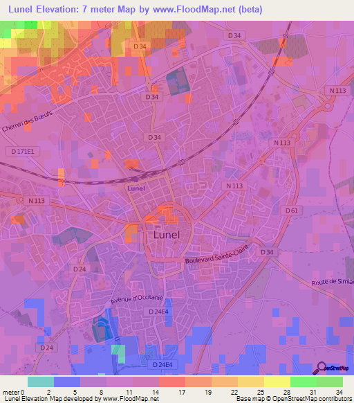 Lunel,France Elevation Map