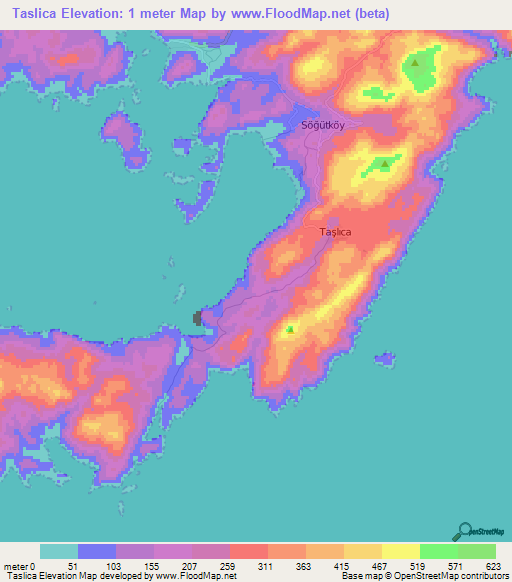 Taslica,Turkey Elevation Map