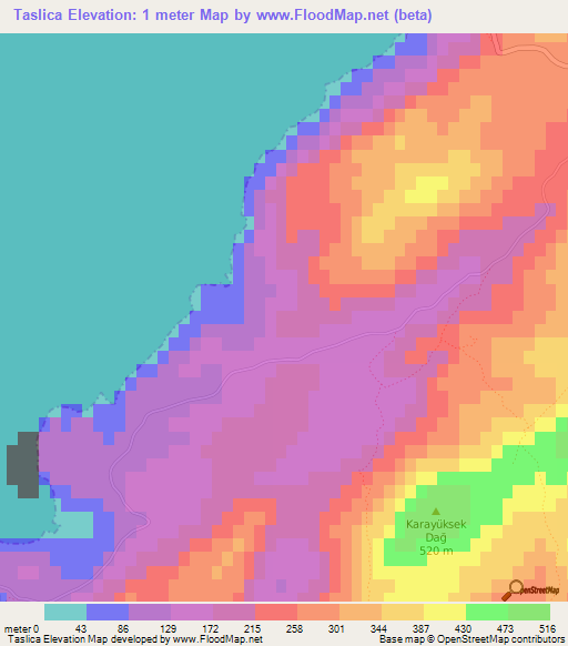 Taslica,Turkey Elevation Map