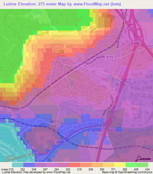 Ludres,France Elevation Map