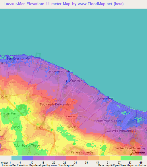 Luc-sur-Mer,France Elevation Map