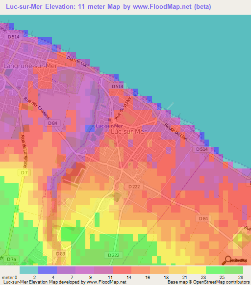 Luc-sur-Mer,France Elevation Map