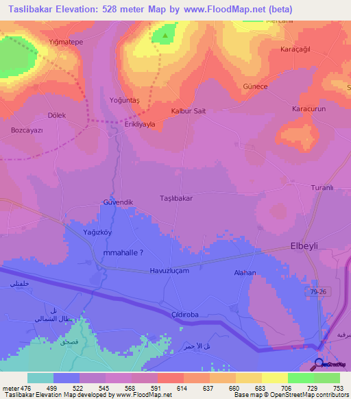 Taslibakar,Turkey Elevation Map