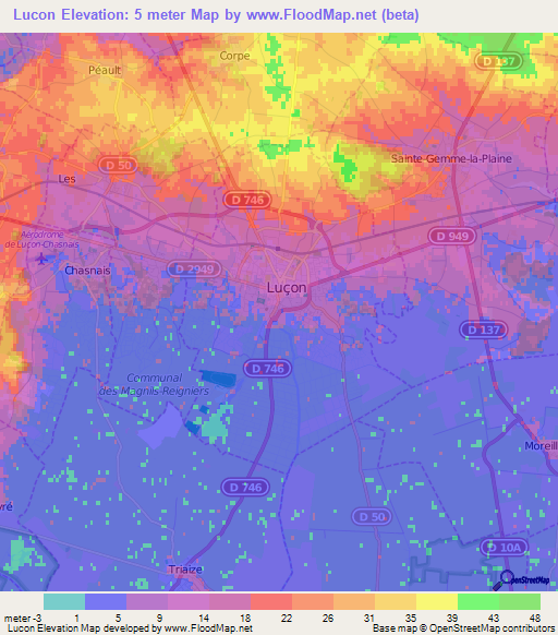 Lucon,France Elevation Map