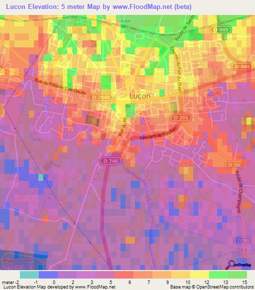 Lucon,France Elevation Map