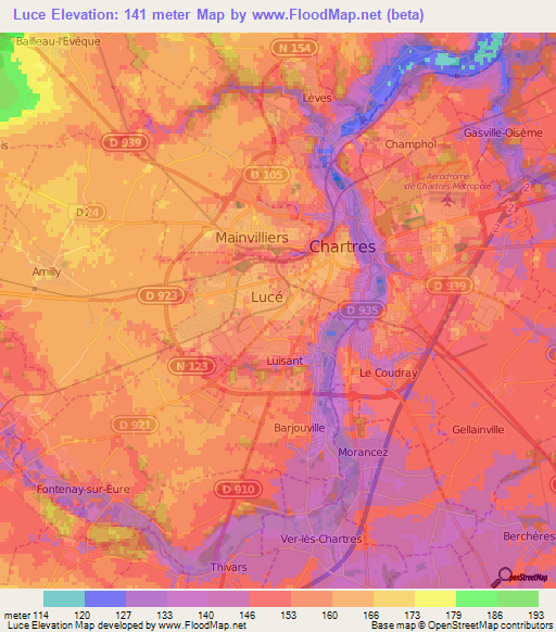 Luce,France Elevation Map