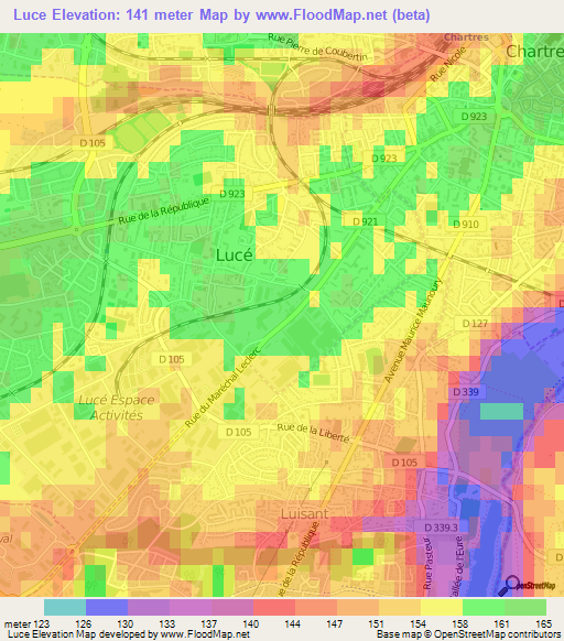 Luce,France Elevation Map