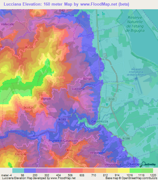 Lucciana,France Elevation Map