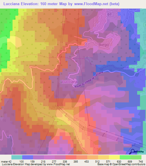 Lucciana,France Elevation Map