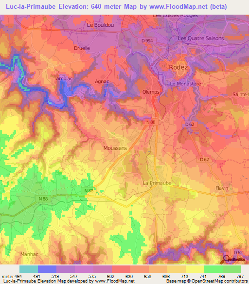 Luc-la-Primaube,France Elevation Map