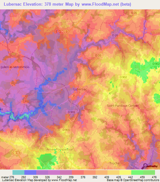 Lubersac,France Elevation Map