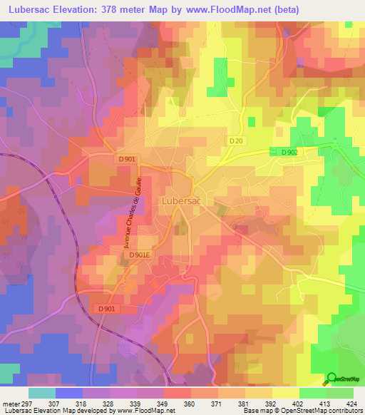 Lubersac,France Elevation Map