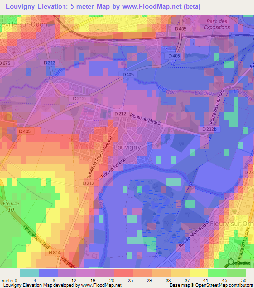 Louvigny,France Elevation Map