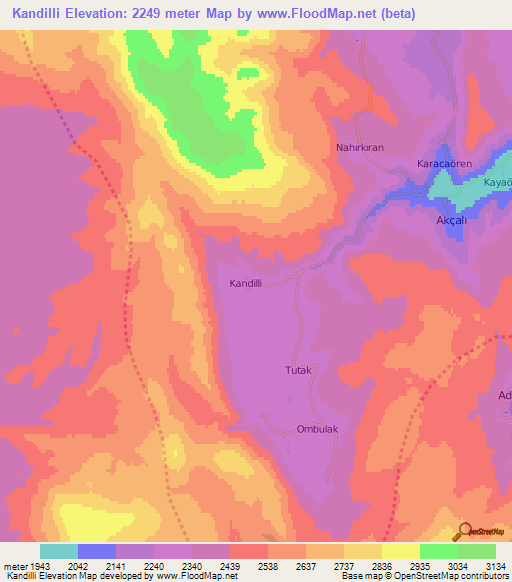 Kandilli,Turkey Elevation Map