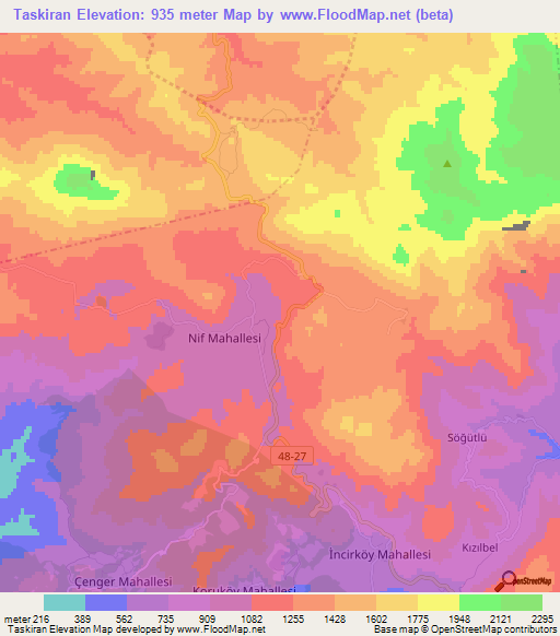 Taskiran,Turkey Elevation Map