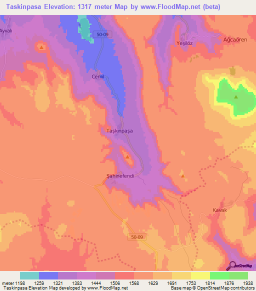 Taskinpasa,Turkey Elevation Map