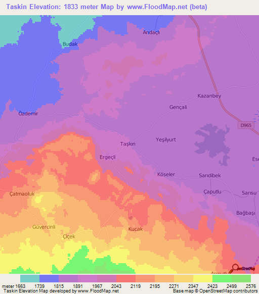 Taskin,Turkey Elevation Map